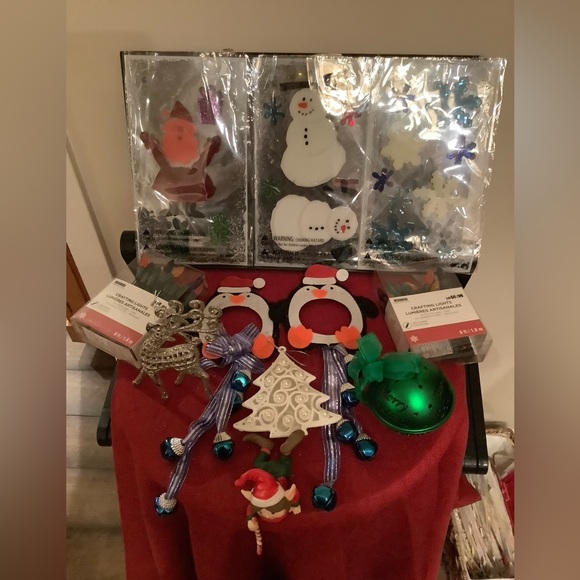 Christmas decorations package, ornaments, lights, gel window decals, sock holder - Picture 1 of 10